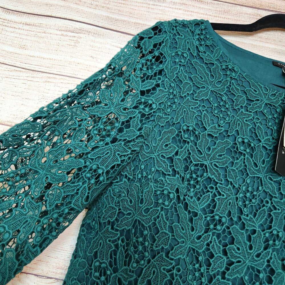 Talbots Cotton Lace Blouse Green 14P Lined NWT Hidden Side Zipper Blouse Top - Picture 3 of 16